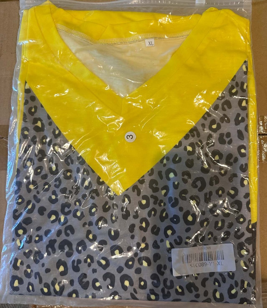 Yellow and grey leopard print print shirt