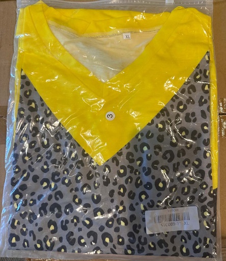 Yellow and grey leopard print print shirt